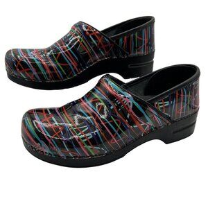 Dansko Womens 11.5 Professional Retro Streamer Patent Leather Clogs Comfort Shoe